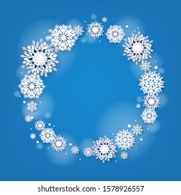 Blue Winter Poster With Snowflakes  With Gradient Mesh, Vector Illustration