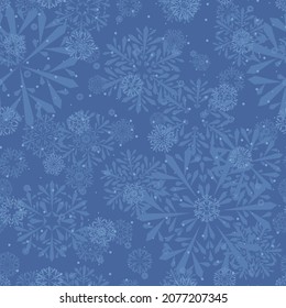 fondo repetitivo de invierno azul con puntos y copos de nieve. patrón sin costuras vectorial. muestra de tela. papel envolvente. impresión continua. plantilla de diseño para tarjeta de saludo, banner, invitación, volante