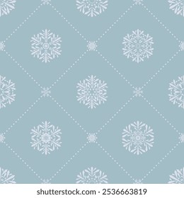 blue winter repetitive background with dots and snowflakes. vector seamless pattern. fabric swatch. wrapping paper. continuous design template for home decor, textile, greeting card, flyer