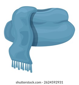 Blue winter scarf folded on a white background representing cold weather