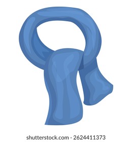 Lenço de inverno azul dobrado sobre si mesmo pendurado em um fundo branco