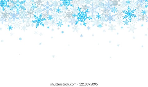 Blue winter seamless background with flying snowflakes. Snow frost effect. Abstract snowflakes seamless pattern