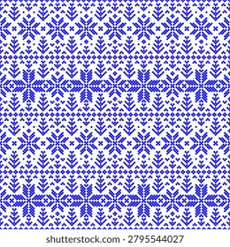Blue winter seamless pattern design with abstract flowers and trees
