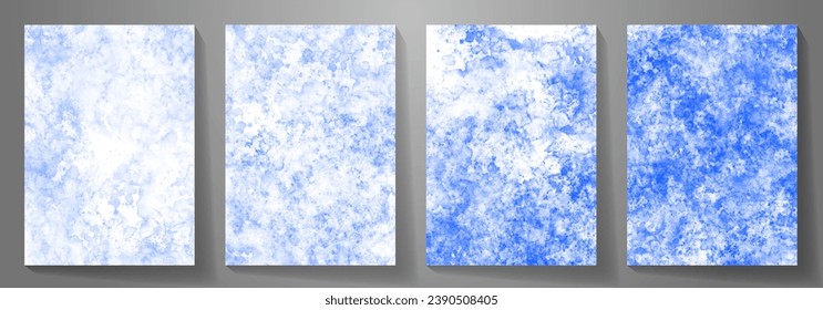 Blue winter set texture art vector background for cover design, poster, cover, banner, flyer, cards. Ice. Cold. Frozen water. Hand-drawn brush strokes. Christmas abstract illustration for background.