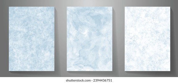 Blue winter set texture art vector background for cover design, poster, cover, banner, flyer, cards. Ice. Cold. Frozen water. Hand-drawn brush strokes. Christmas abstract illustration for background.