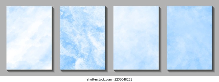 Blue winter set watercolor vector art background for cover design, cards, flyer, poster, banner. Hand drawn Christmas illustration. Merry Christmas! Blue watercolor texture. Frozen glass backdrop.