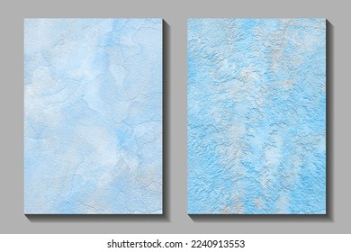 Blue winter set watercolor vector art background for cover design, cards, flyer, poster, banner. Hand drawn Christmas illustration. Merry Christmas! Blue watercolor texture. Frozen glass backdrop.