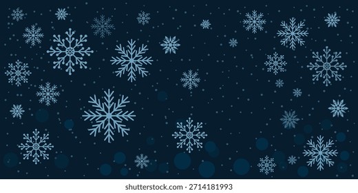Fondo azul del copo de nieve del invierno con la nieve que cae