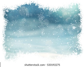 Blue Winter Snowy Landscape With Pines. Merry Christmas And Happy New Year. EPS 10 Vector File Included