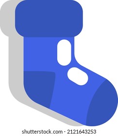 Calcetín azul de invierno, ilustración, vector sobre un fondo blanco.