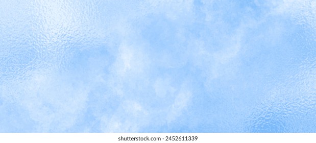 Blue winter vector art background for cover design, cards, flyer, poster, banner. Blur blue glass texture with bokeh. Hand drawn Christmas illustration. Merry Christmas! Frozen glass backdrop. Snow.
