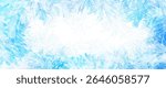 Blue winter vector background with frozen glass pattern and ice for cover design, cards, flyer, poster, banner. Hand drawn Christmas illustration. Merry Christmas! Happy New Year! Snow.