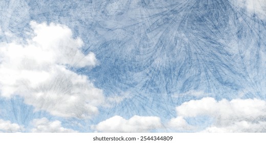 Blauer Winter-Vektorhintergrund mit gefrorenem Glasmuster und blauem Himmel für Titeldesign, Karten, Flyer, Poster, Banner. Handgezeichnete Weihnachtsgrafik. Frohe Weihnachten! Frohes neues Jahr! Schnee.