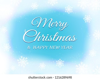 Blue winter vector design with snowflakes foggy frame, eps 10. Merry Christmas and new year text.