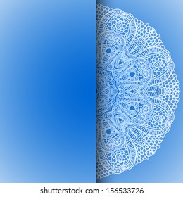 Blue winter vector ornamental round lace background Vintage invitation card with lace ornament