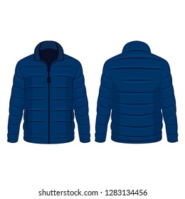 Blue winter zipped down jacket isolated vector on the white background