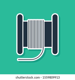Blue Wire electric cable on a reel or drum icon isolated on green background.  Vector Illustration