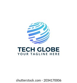 blue wire line technology earth globe logo icon vector