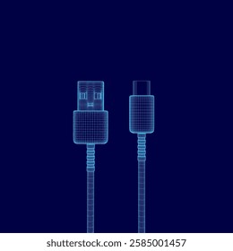 A blue wire with a USB connector on the end. The wire is shown in a 3D rendering