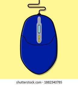 Blue wired mouse isolated on yellow background vector design