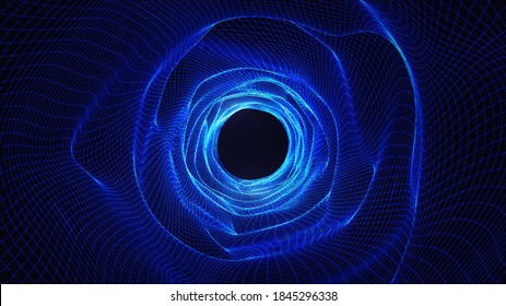 Blue wireframe digital tunnel, black hole, worm-hole. Vector illustration