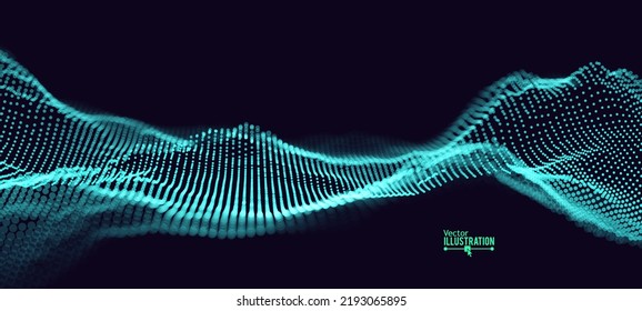 Blue Wireframe Landscape Wire with Depth of Field Effect. 3D Topographic Map Background Concept. Geography Concept. Tech Wavy Backdrop. Space Game Surface HUD Design Element.