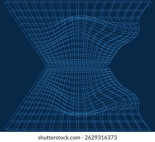 Blue Wireframe Wormhole Abstract Space-Time Tunnel Vector Illustration
