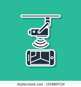 Blue Wireless Controlling CCTV security camera with smartphone icon isolated on green background. IOT Concept and remote home appliance.  Vector Illustration