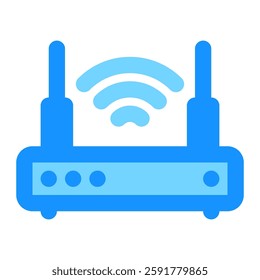 A blue wireless router emits a wifi signal with a minimalist aesthetic design indicating internet connectivity Perfect for technology and home network concepts.