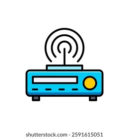 Blue Wireless Router Icon with Antenna and Technology Design