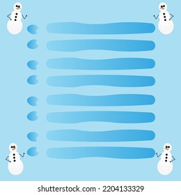 Blue wish list with eight lines and beautiful snowman. To-do list. A sheet for a notebook.