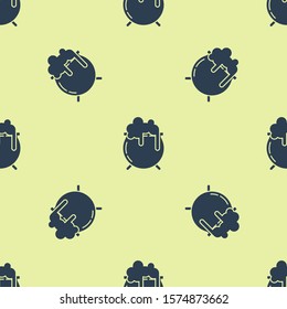 Blue Witch cauldron icon isolated seamless pattern on yellow background. Happy Saint Patricks day.  Vector Illustration