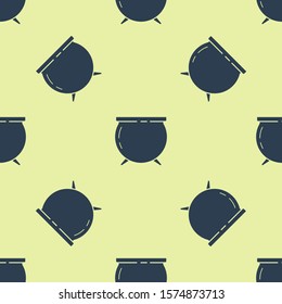 Blue Witch cauldron icon isolated seamless pattern on yellow background. Happy Saint Patricks day.  Vector Illustration