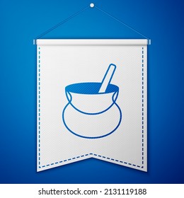 Blue Witch cauldron icon isolated on blue background. Happy Halloween party. White pennant template. Vector