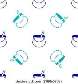 Blue Witch cauldron icon isolated seamless pattern on white background. Happy Halloween party.  Vector