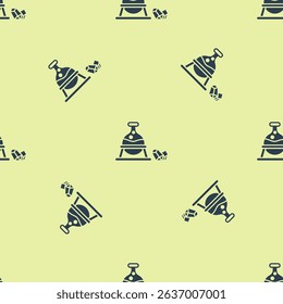 Blue Witch cauldron and magic stone icon isolated seamless pattern on yellow background.  Vector Illustration
