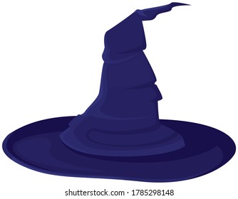 Blue witch hat. Halloween attribute in cartoon style.