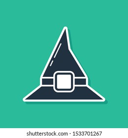 Blue Witch hat icon isolated on green background. Happy Halloween party.  Vector Illustration