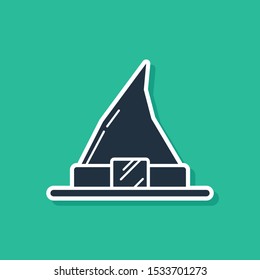 Blue Witch hat icon isolated on green background. Happy Halloween party.  Vector Illustration