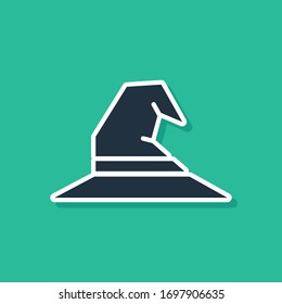 Blue Witch hat icon isolated on green background. Happy Halloween party.  Vector Illustration