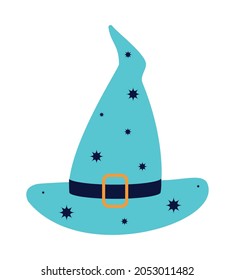 blue witch hat over white
