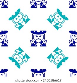 Blue Witch icon isolated seamless pattern on white background. Happy Halloween party.  Vector