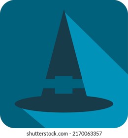 Blue witch's hats with ribbons and buckles in handdrawn style with angular lines. Vector illustration
