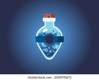 La poción de la bruja azul en una botella