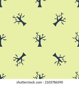 Blue Withered tree icon isolated seamless pattern on yellow background. Bare tree. Dead tree silhouette.  Vector