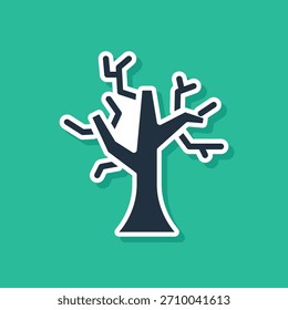 Blue Withered tree icon isolated on green background. Bare tree. Dead tree silhouette.  Vector