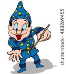 Blue Wizard - Cartoon Illustration, Vector