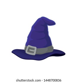 Blue wizard hat with gray ribbon. Vector illustration on white background.