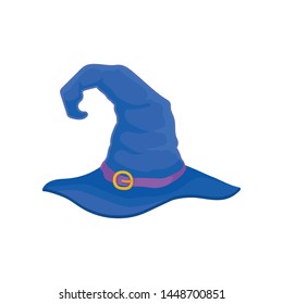 Blue wizard hat with pink ribbon. Vector illustration on white background.