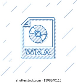 Blue WMA file document icon. Download wma button line icon isolated on white background. WMA file symbol. Wma music format sign. Vector Illustration